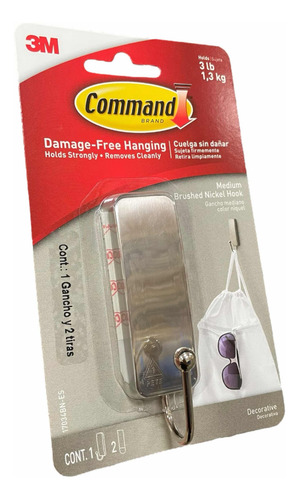 Gancho Metálico Decorativo 3m Command M Brushed Nickel Hook