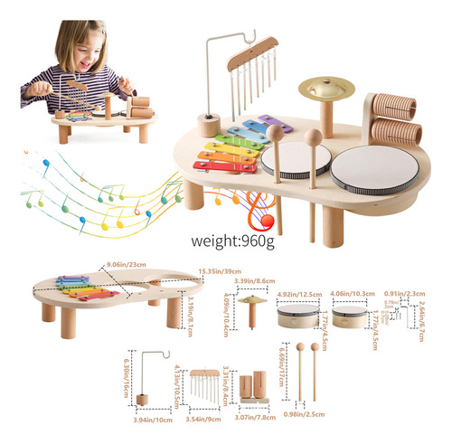 Kids Drum Set 5 En 1 Tambre De Madera De Madera Instrumentos