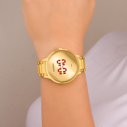 Relógio Feminino Mondaine Dourado Digital Led 32060lpmvde1