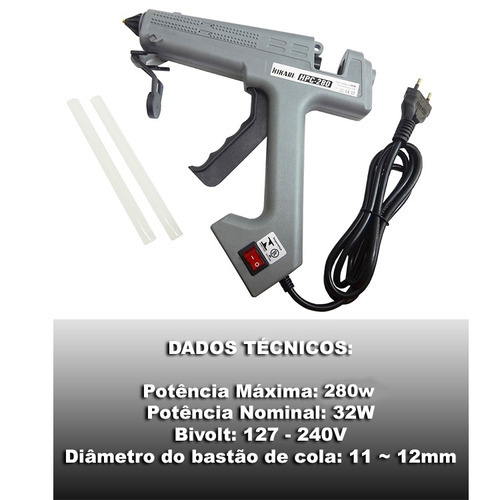 Pistola Cola Quente Profissional 280w Bivolt Chave +2 bastão de cola