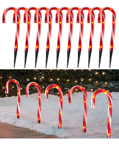 Tigomoov Juego De 10 Luces De Bastn De Caramelo De Navidad,