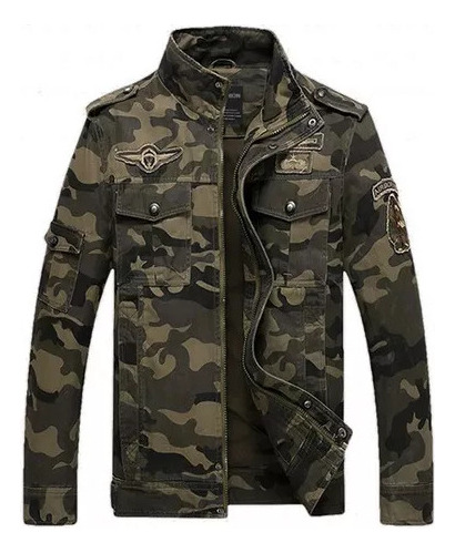 Chaquetas Hombre Camuflaje Cuello Alto Manga Larga