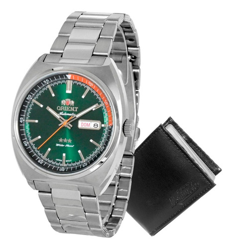 Relógio Orient Masculino Automático 3 Estrelas Aço F49ss032 Cor Da Correia Prateado Cor Do Bisel Prateado Cor Do Fundo Verde