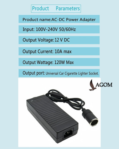 Lagom Convertidor De Corriente De 12 V 10 A, Adaptador De Automóvil De 100 V-240 V Ac A Cc, 12 Voltios 10 Amperios 120 W, Encendedor De Cigarrillos De Automóvil, Transformador De Fuente