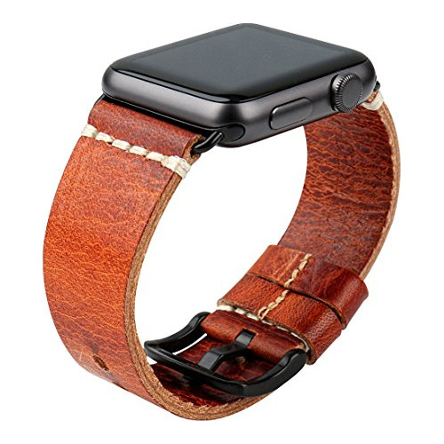 Maikes Wristband Vintage Oil Wax Leather Strap For Apple Wat