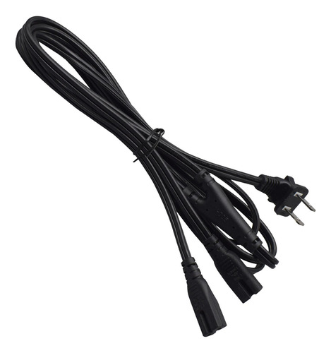 Us 2 Prong Power Cable, Y Split 1.8m Black Male To Female