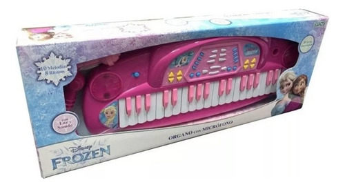 Juguete Organo Piano Frozen Disney Microfono Ditoys Luces Color Rosa