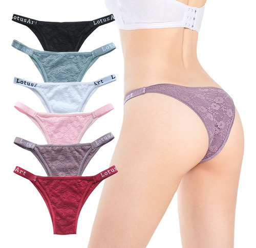 Pack De 6 Bragas Ángulo Plano Tanga De Encaje Para Mujer