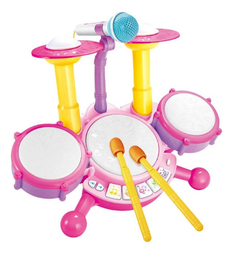 De Batería Para Niños Con Baquetas Y Micrófono, Bongos,