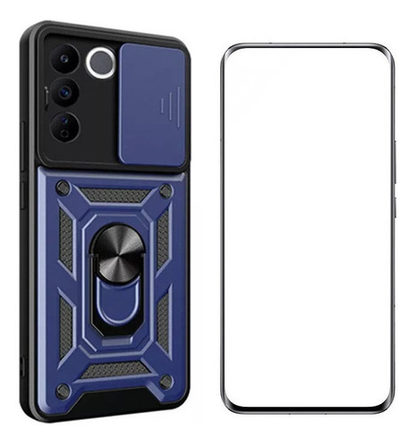 Capa para Vivo V25e, capa deslizante com membrana de vidro azul