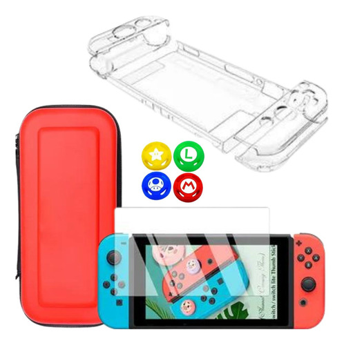 Kit OLED para Nintendo Switch, funda de película, 4 empuñaduras y funda, color: rojo