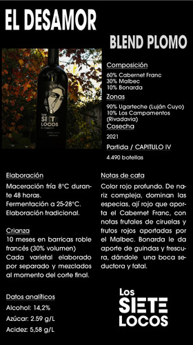Vino Tinto Los Siete Locos - El Desamor - 750 Ml X 6 Un.