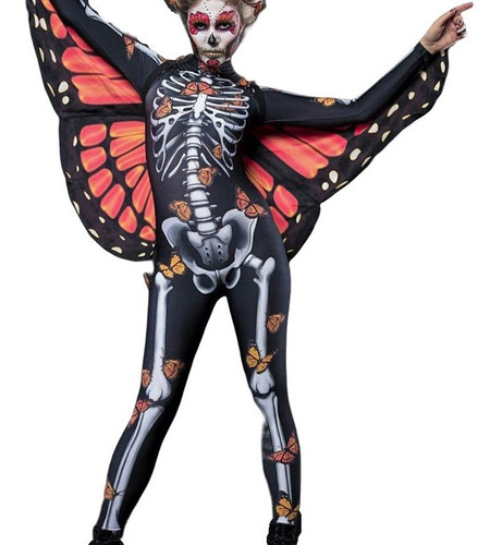 Body De Calavera Con Capa De Mariposa Halloween Para Mujer