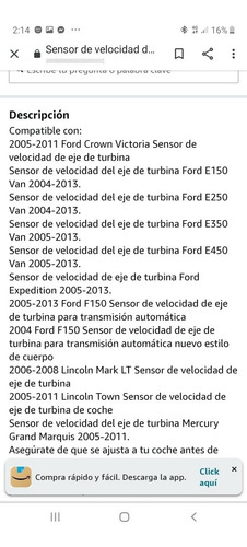 Sensor Velocidad Transmisión Turbina Ford F150 Expedition 05 (Usado)