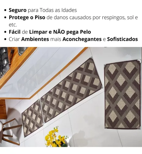 Kit Jogo Tapetes Cozinha Bordado Talheres Antiderrapante 3 Peças - Bege -  Casa Scarpa Enxovais