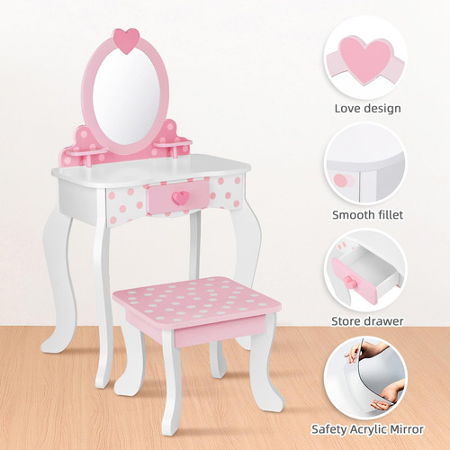 Oook Juego De Tocador Para Niños Mesa Y Silla Con Espejo