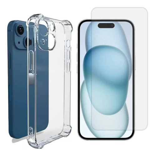 Funda Para iPhone 15 Transparente Flexible Protector + Glas