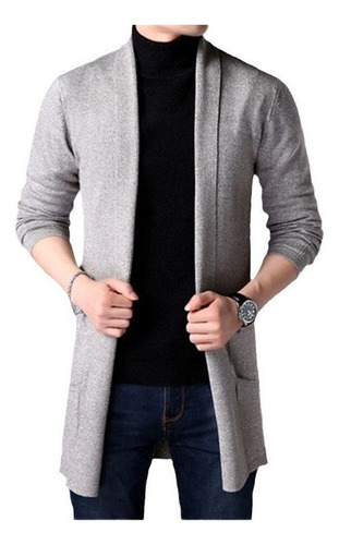 Saco Sueter Cardigan Casual Largo Abierto Para Hombre