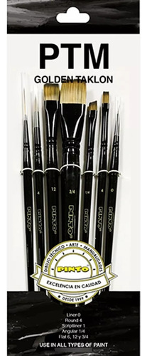 Set De Pinceles Pt-m Golden Taklon Pinto Con 7 Piezas Cerdas Dorado