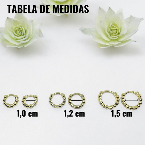 Trio Brinco Argola Click Bolinhas Banhada A Ouro 18k