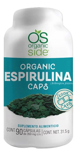 Cápsulas Espirulina Orgánica 90pz Organic Side Vegetal Sabor Na