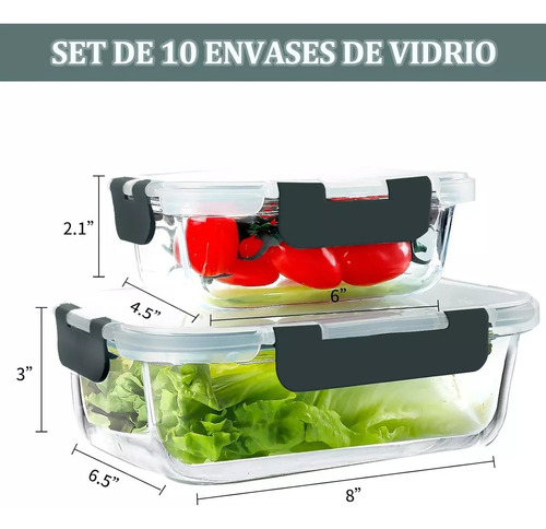 Set 10 Recipiente Hermetico Contenedor De Vidrio Alimentos