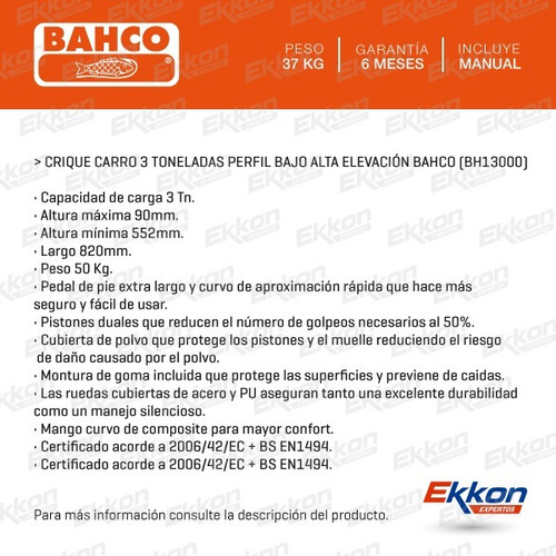 Imagen 2 de 10 de Crique Bahco Auto Carro Taller Hidraulico 3 Toneladas