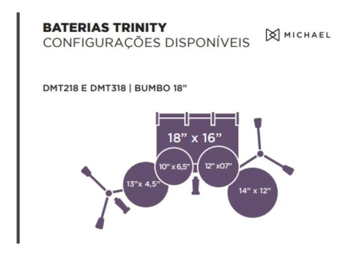 Imagem 2 de 4 de Bateria Michael Trinidy Amadeirada Bumbo Mpl 20 C/pratos