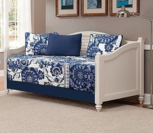 Elegante Colección 5pc Colcha Sobrecama Conjunto Floral Azul