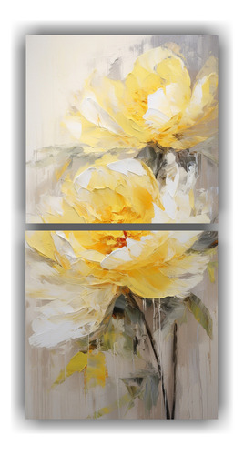 120x60cm Set 2 Canvas Impreso Artesanal A Yellow Peonies Pai