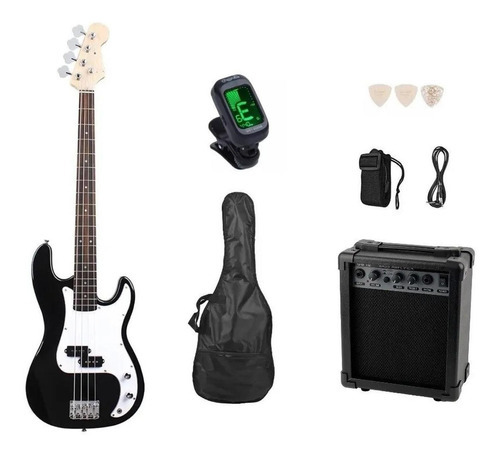 Kit De Bajo Electrico Negro Jendrix Funda Amplificador Afina