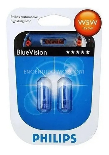 Lampara Philips T10 12v W5w 12961 Bv Blue Vision