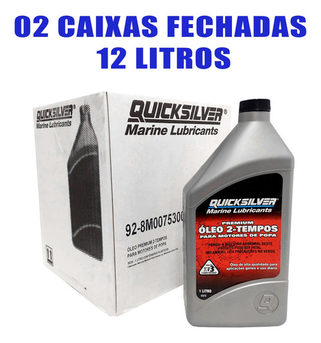 Óleo de motor Quicksilver mineral TC-W3 2 Tempos para veículos náuticos 1 kit de 12 unidades x 1L / 12L