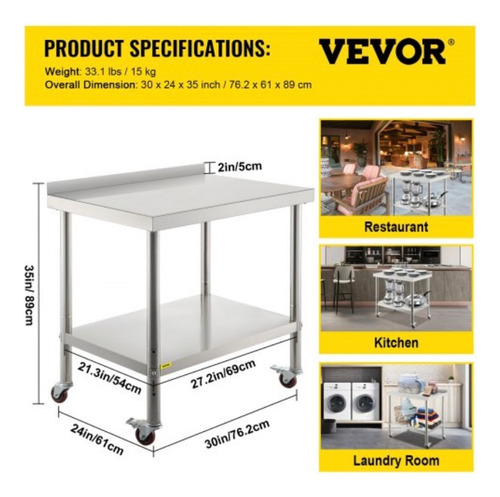 Mesa Para Preparación Alimentos Acero Inox. 440lbs 30x24x35