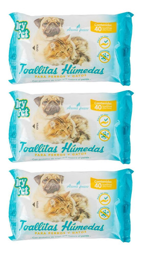 3 Bolsas De Toallitas Húmedas Para Perros O Gatos Dry Pet