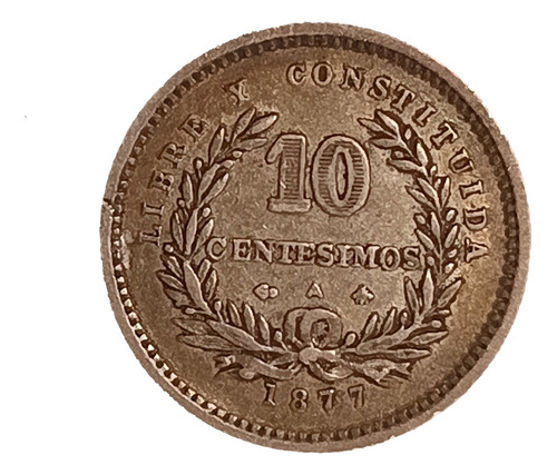 Uruguay 10 Centésimos 1877 A Exc Plata 900 Km 14