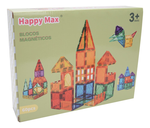 Happy Max Blocos De Construção Magnéticos Construção Empilhamento Jogo 60 Pecas Educação Infantil