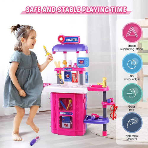 Juego Valija De Doctora 3 En 1 Para Niñas Rosa Chicle