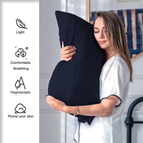 Funda De Almohada De Seda Tamaño Estandar Color Azul Marino