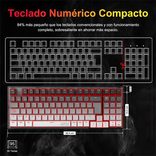 Terport 90% Teclado Mecánico Inalambrico En Español Tr95 Volcán, Bluetooth+usb+cable Removible, Outemu Red Switch Hotswap, 95 Teclas Antighosting, Luces Rgb, Juegos&oficina Win/mac