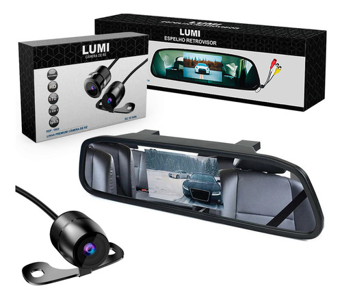 Kit Estacionamento Espelho Retrovisor Lcd Câmera Ré Colorida 12v Lumi