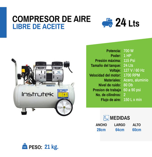 Compresor de aire eléctrico portátil Instrutek WSOF75024H 24L 1hp