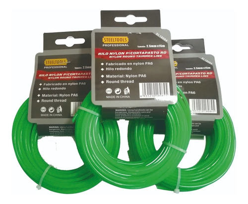 Pack 3 Nylon P/ Orilladora Rd Para Pasto 2.5mm X 15mts. 