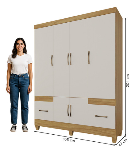 Kit Guarda Roupa 6 Portas Com Cômoda 4 Gavetas Cabideiro E Prateleiras Armario Para Quarto Casal Solteiro Design Moderno