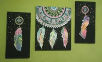 Comprar Cuadros Triptico Mandalas Flores Abstractos Pintados A Mano.