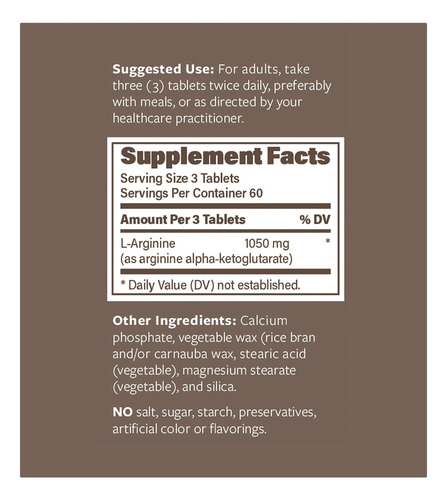 L-arginine Sustained Release Tablets, 180 Count