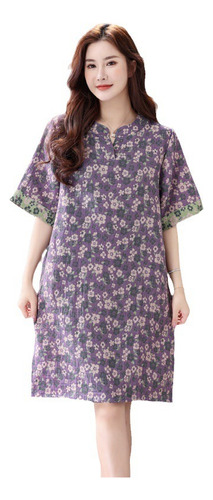 Pijama Vestido Mujer 100% Algodón Elegante Patrón De Flores