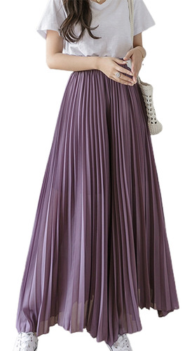 Purple M Elegante Falda Plisada Pantalones Cintura Elástico