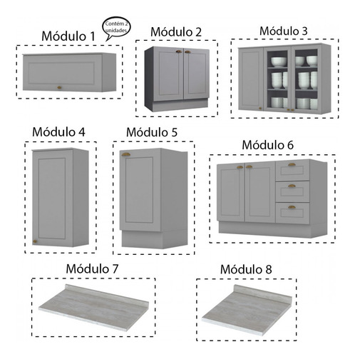 Cozinha Completa Dallas 11 Portas 100% Mdf Americana Cinza