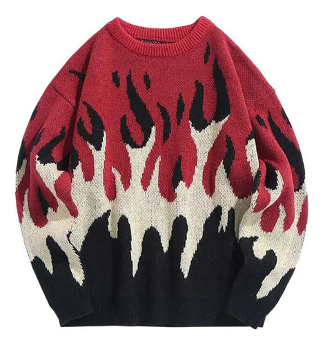 Suéter Zul Para Hombre Con Estampado De Llamas De Fuego, Sué